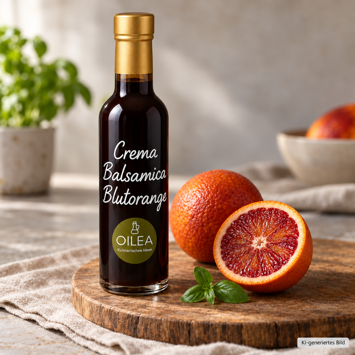 OILEA Crema Balsamica Blutorange mit frischen Blutorangen – Detailansicht