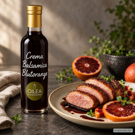 OILEA Crema Balsamica Blutorange – Serviervorschlag