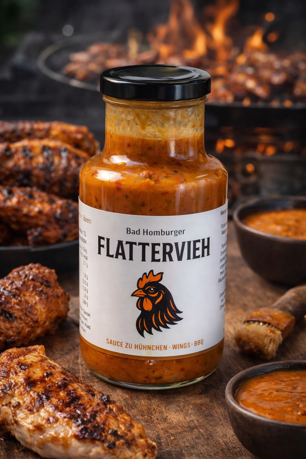 Bad Homburger FLATTERVIEH – Mango Curry Grillsauce mit Rum für Hähnchen & Geflügel (250 ml)