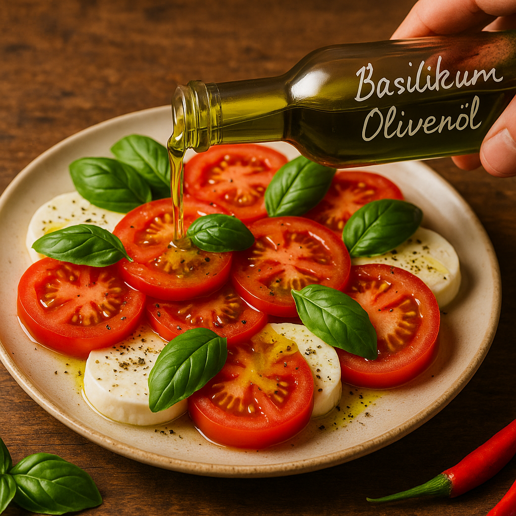 Basilikum-Olivenöl – Frisch & Aromatisch für Salate, Pasta & Antipasti | Premium Qualität von OILEA