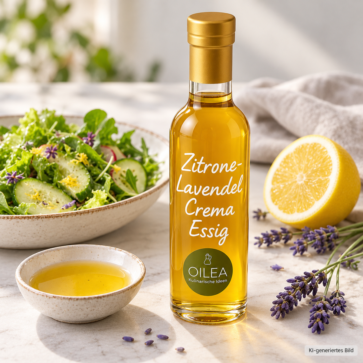 OILEA Zitrone-Lavendel Crema Essig – Serviervorschlag