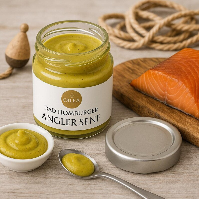 Bad Homburger Angler Senf | Hausgemacht | Feinkost-Senf mit milder Süße | Perfekt zu Fisch und Gegrilltem. 115ml