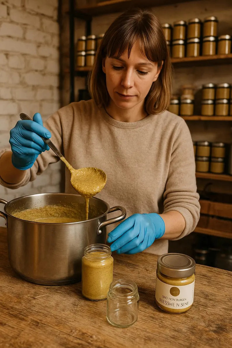 Bad Homburger Weisswein Senf | 115ml.Handgemachter Gourmet-Senf | Feinkost aus kleiner Manufaktur | Ideal zu Fleisch, Käse, Brot