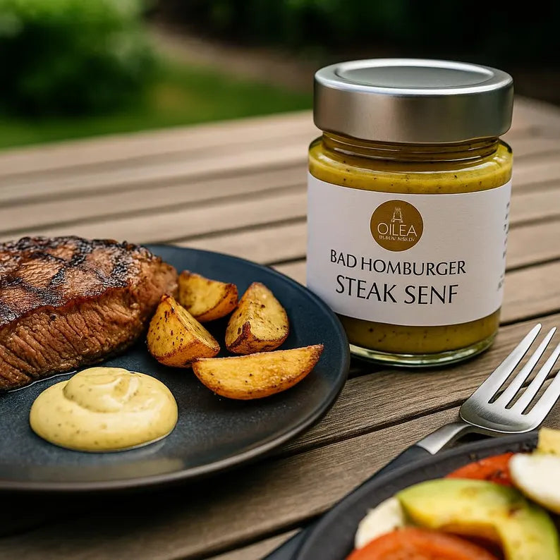 Bad Homburger Steak Senf | Würziger Senf aus Manufaktur | Perfekt zu Steak, Grill, Fleisch,BBQ | Handgemacht Feinkost. 115ML