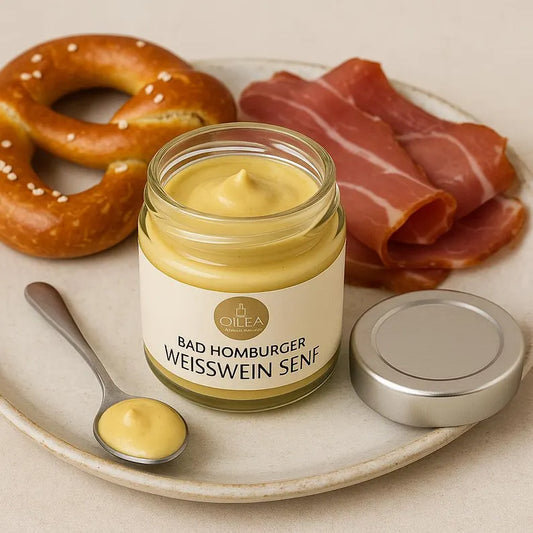 Bad Homburger Weisswein Senf | 115ml.Handgemachter Gourmet-Senf | Feinkost aus kleiner Manufaktur | Ideal zu Fleisch, Käse, Brot