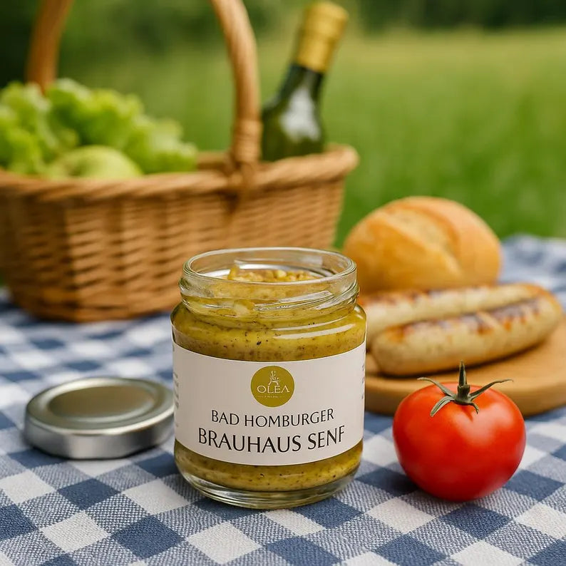 Bad Homburger Brauhaus Senf | Handgemachter Bier-Senf aus Manufaktur | Rustikaler Feinkost-Senf für Fleisch, Brotzeit, Geschenkidee. 115ml
