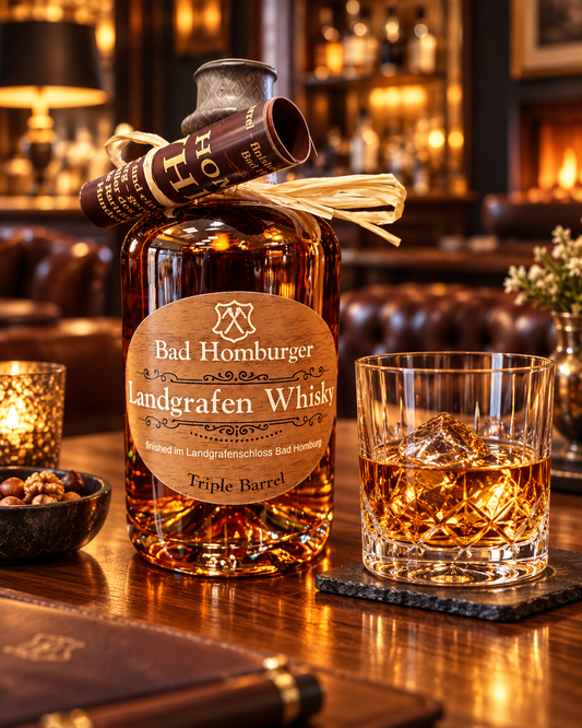 Bad Homburger Landgrafen Whisky Triple Barrel – Ambiente mit Whiskyglas
