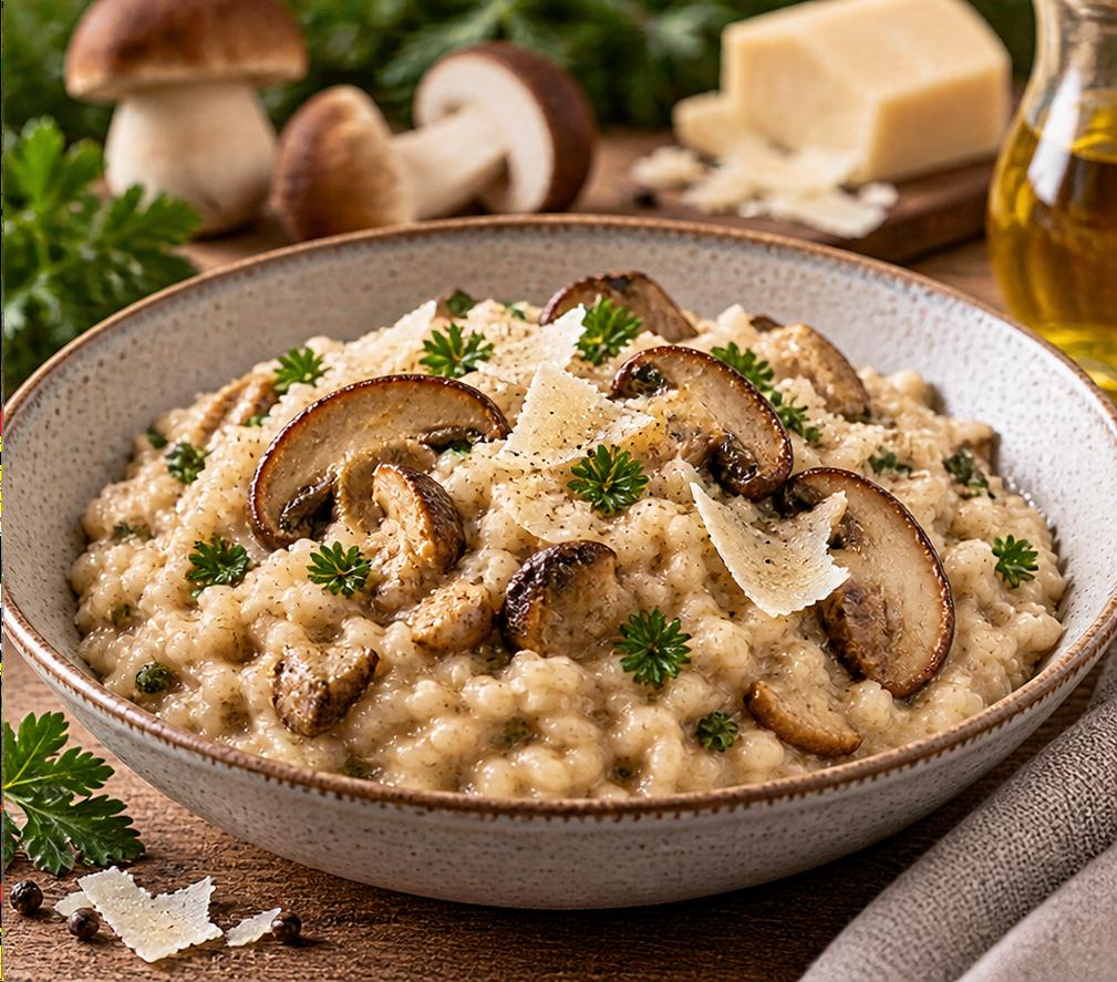 KI-generiertes Anwendungsbild Pilz-Risotto