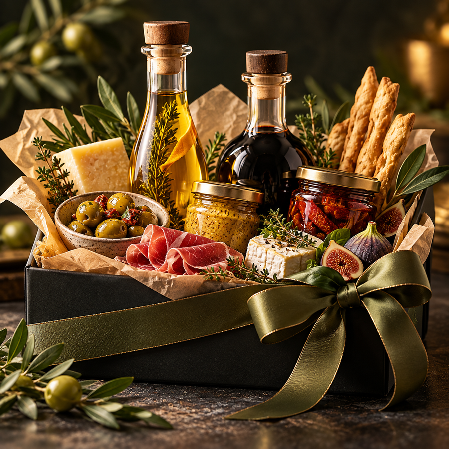 Hochwertige Feinkost Geschenkbox mit verschiedenen Spezialitäten