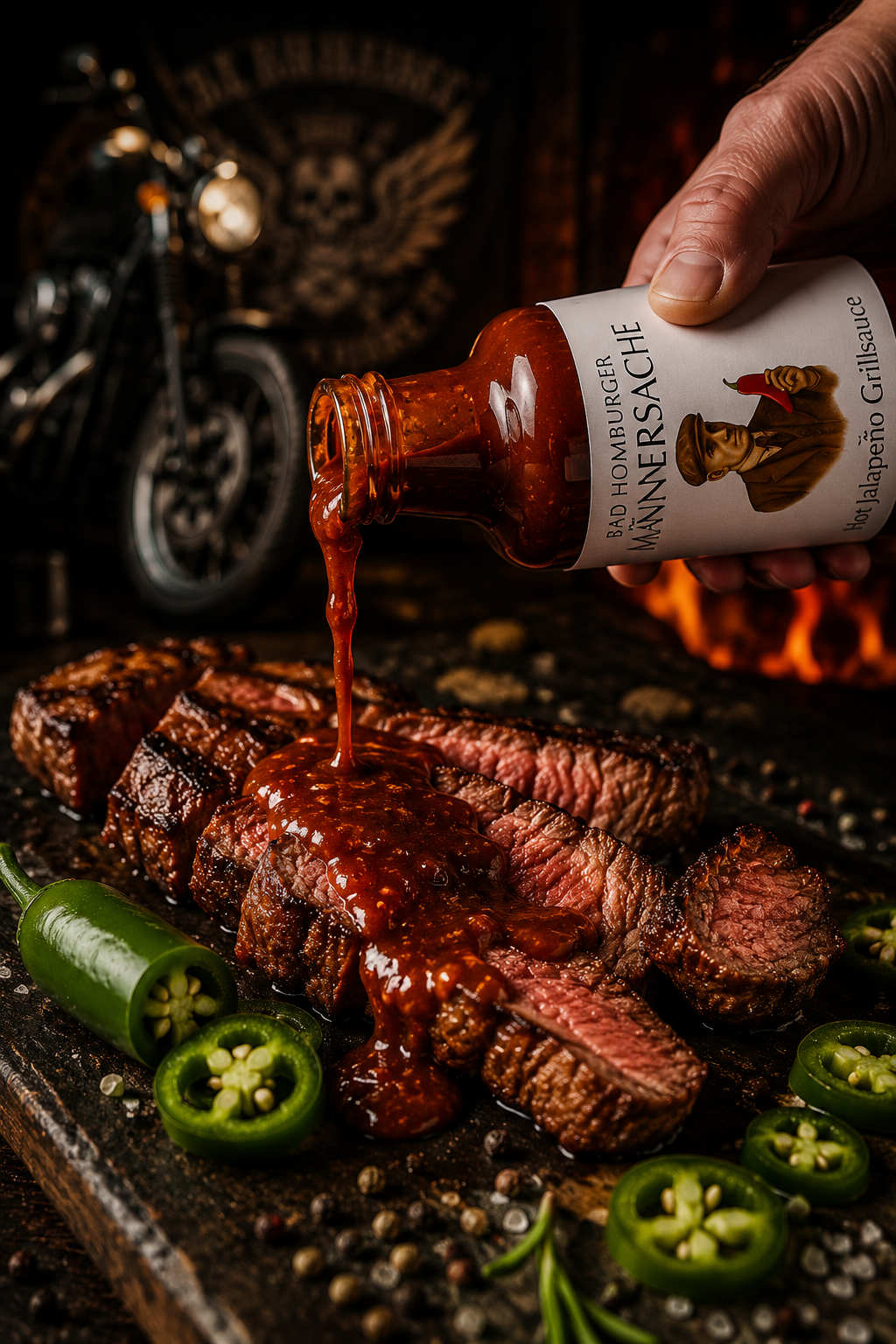 Bad Homburger MÄNNERSACHE Hot Jalapeño Grillsauce – scharfe BBQ-Sauce, Männergeschenk, Grillen, BBQ, Handmade.