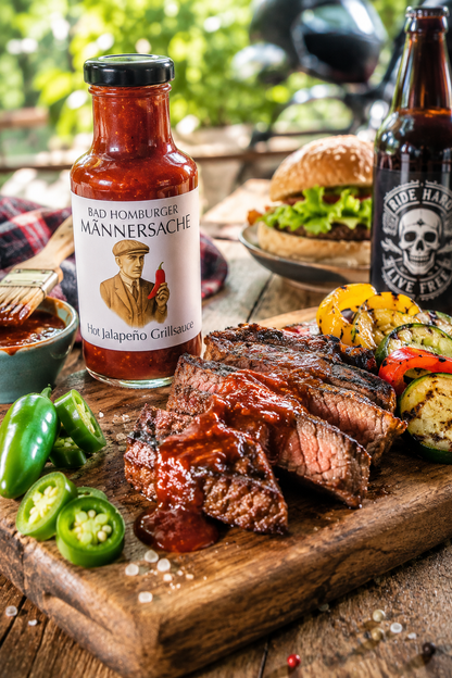 Bad Homburger MÄNNERSACHE Hot Jalapeño Grillsauce – scharfe BBQ-Sauce, Männergeschenk, Grillen, BBQ, Handmade.