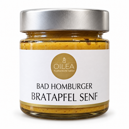 Bad Homburger Bratapfel Senf mit Apfel und Mandeln 115 ml im Originalglas auf weißem Hintergrund