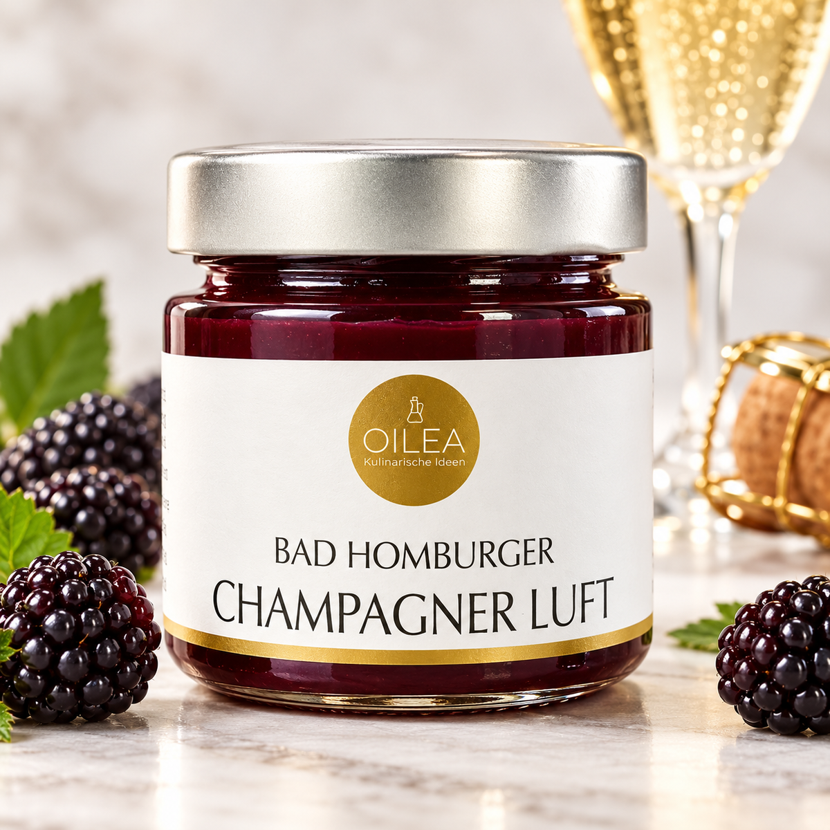 Bad Homburger Champagner Luft Brombeer Fruchtaufstrich mit Champagner 135 g