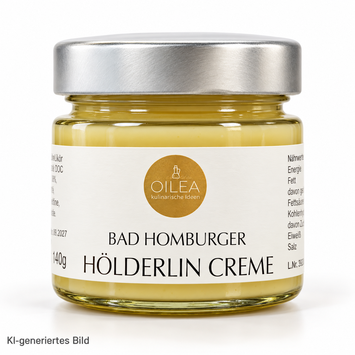 Bad Homburger Hölderlin Creme, freigestelltes KI-generiertes Produktbild 140 g