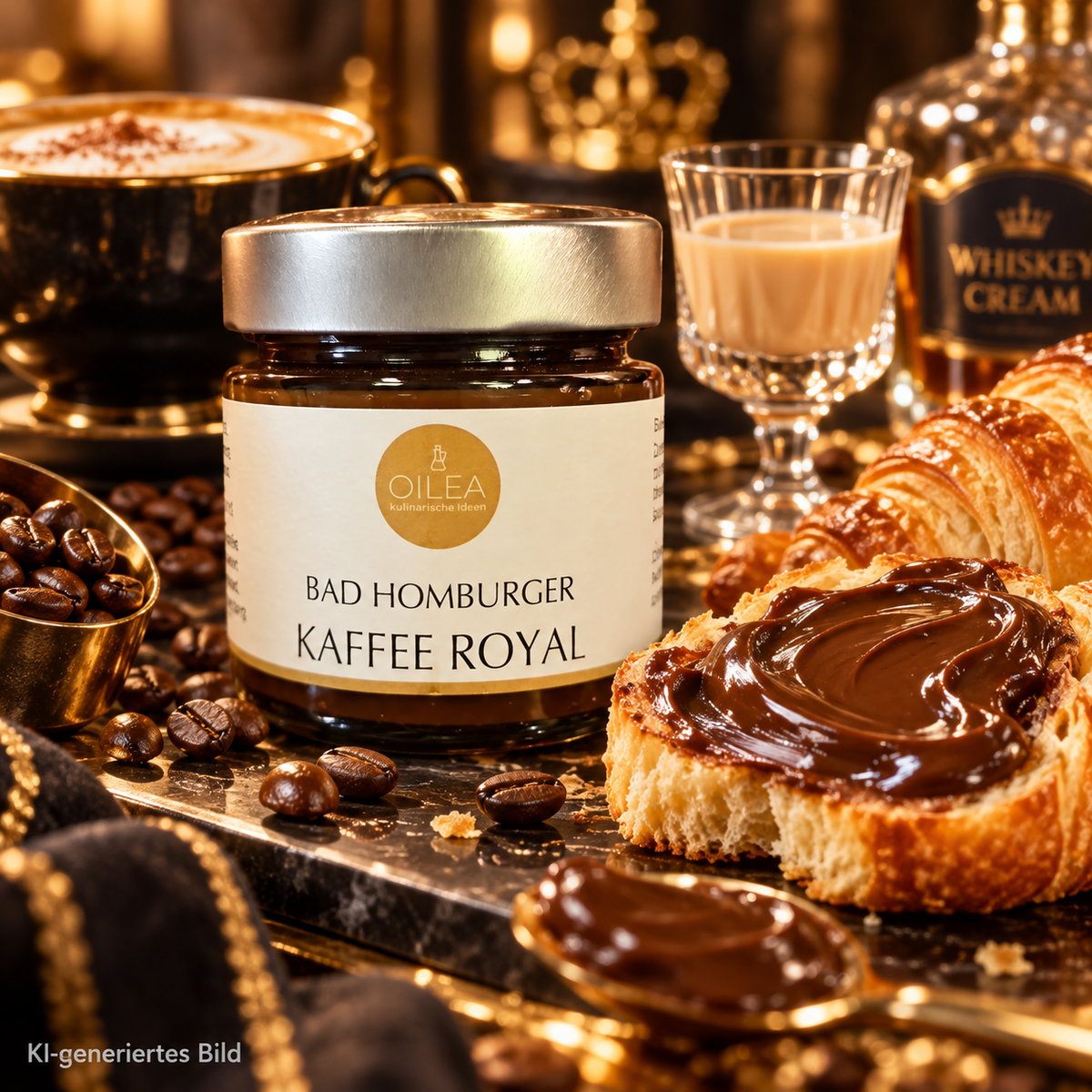 Bad Homburger Kaffee Royal auf Brioche mit Kaffee und Whiskey-Sahne-Likör – KI-generiertes Bild