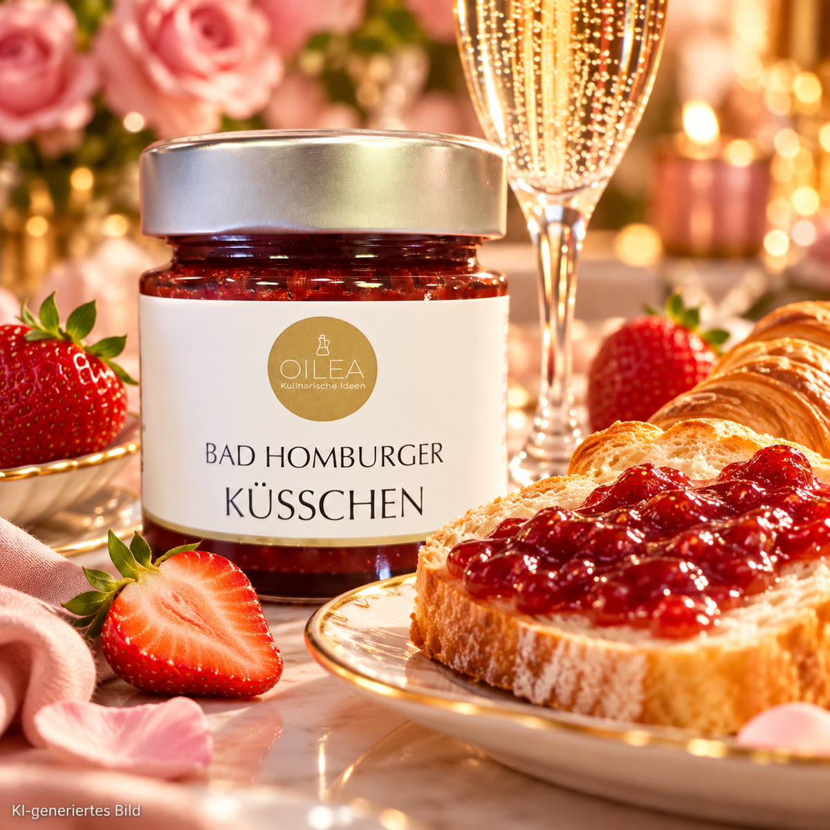 Bad Homburger Küsschen mit Erdbeeren, Brioche und Prosecco, KI-generiertes Bild