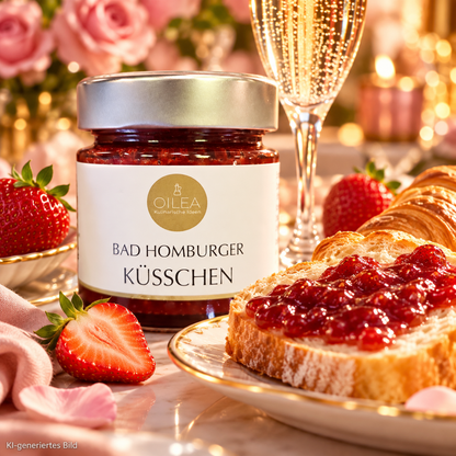 Bad Homburger Küsschen mit Erdbeeren, Brioche und Prosecco, KI-generiertes Bild