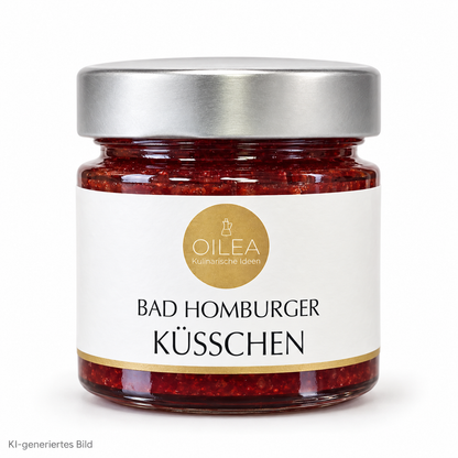 Freigestellter Bad Homburger Küsschen Erdbeer-Prosecco-Fruchtaufstrich 140 g, KI-generiertes Bild