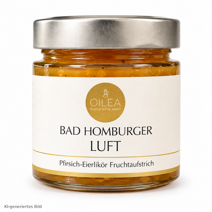 KI-generiertes freigestelltes Produktbild Bad Homburger Luft Pfirsich-Eierlikör 140 g