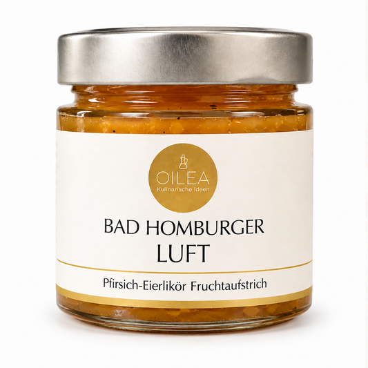KI-generiertes freigestelltes Produktbild Bad Homburger Luft Pfirsich-Eierlikör 140 g