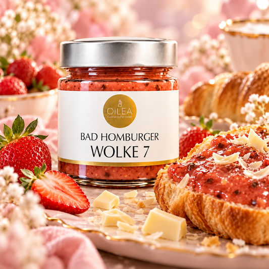 KI-generiertes Anwendungsbild Bad Homburger Wolke 7 auf Brioche mit Erdbeeren und weißer Schokolade