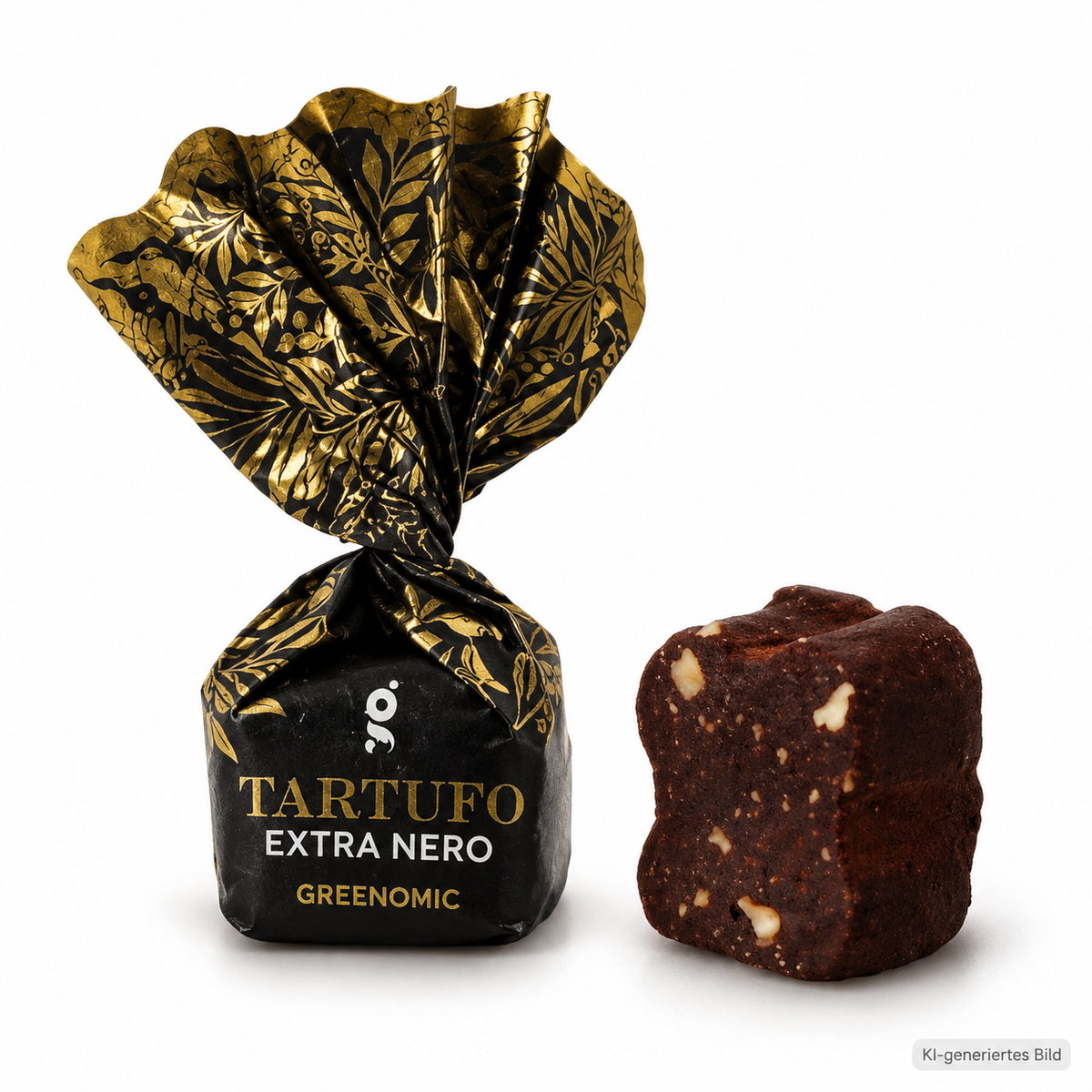 Greenomic Tartufo Extra Neri – dunkle Trüffelpraline mit Haselnuss und schwarz-goldener Einzelverpackung