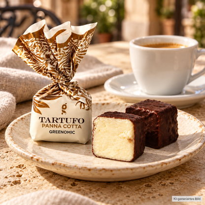 Greenomic Tartufo Panna Cotta – Trüffelpralinen mit Espresso in italienischem Café-Ambiente