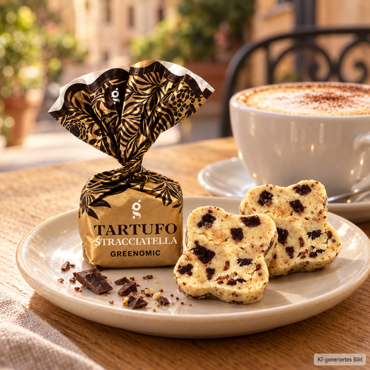 Greenomic Tartufo Stracciatella – weiße Schokoladentrüffel mit dunklen Schokostückchen zum Cappuccino