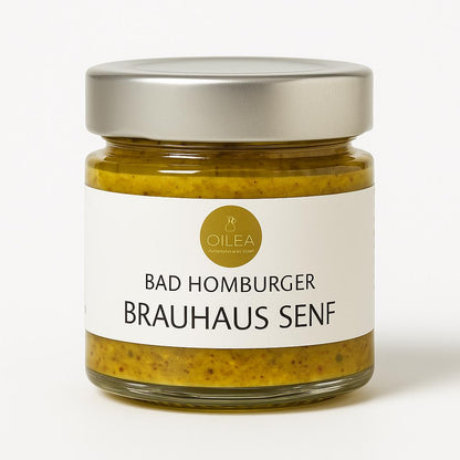 Bad Homburger Brauhaus Senf | Handgemachter Bier-Senf aus Manufaktur | Rustikaler Feinkost-Senf für Fleisch, Brotzeit, Geschenkidee. 115ml