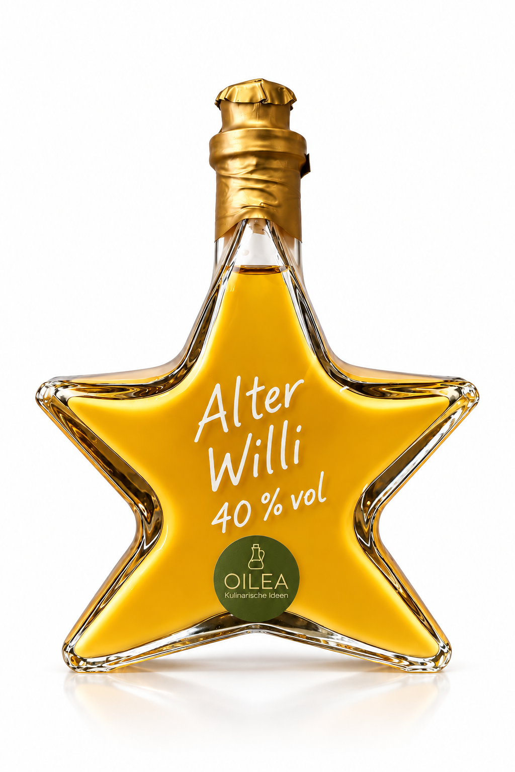 Alter Willi 40 % vol in der OILEA-Sternflasche mit 200 ml, goldfarbenem Verschluss und olivgrünem OILEA-Aufkleber auf weißem Hintergrund