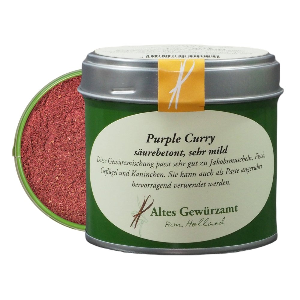 Purple Curry, Originaldose mit 85 g von Altes Gewürzamt – Familie Holland