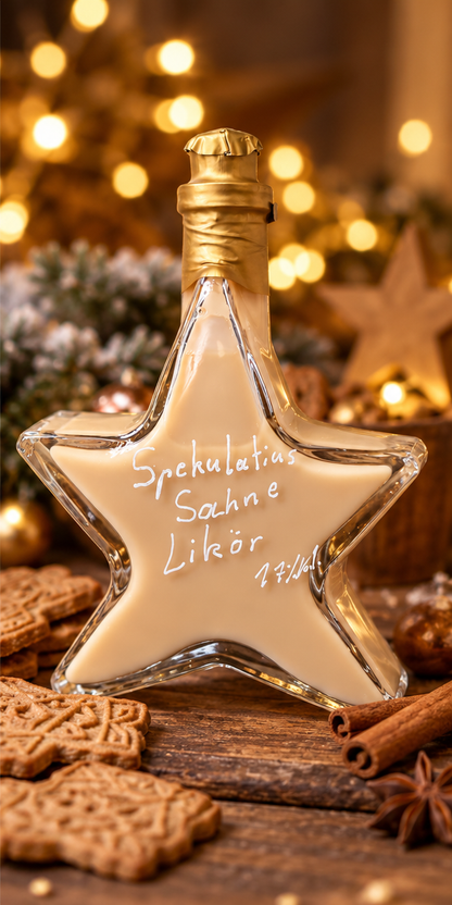 Spekulatius Sahne-Likör 17 % vol in festlicher Weihnachtsdekoration