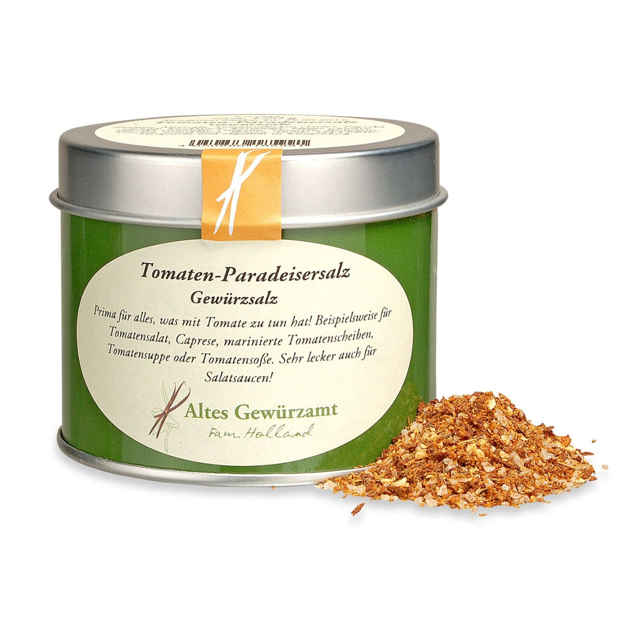 Tomaten-Paradeisersalz 100 g, grüne Gewürzdose mit Gewürzsalz – Altes Gewürzamt