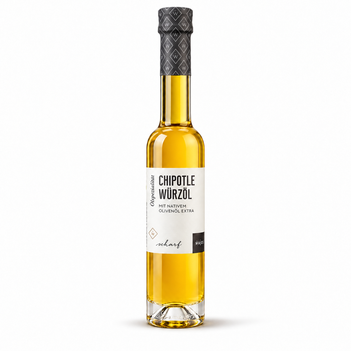 Wajos Chipotle Würzöl 100 ml – freigestellte Originalflasche auf weißem Hintergrund