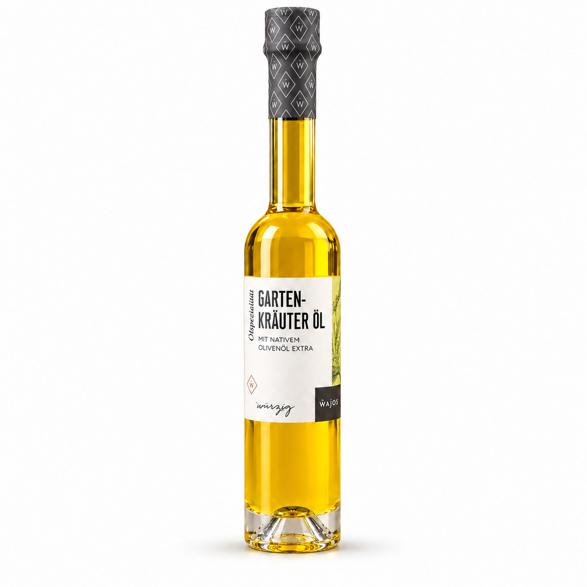 Wajos Gartenkräuter Öl 100 ml – freigestellte Originalflasche auf weißem Hintergrund