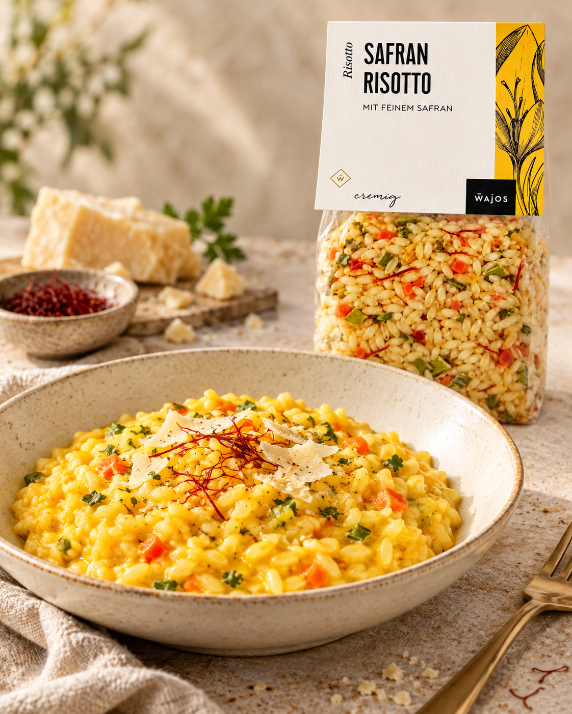 KI-generiertes Anwendungsbild cremiges Safran-Risotto