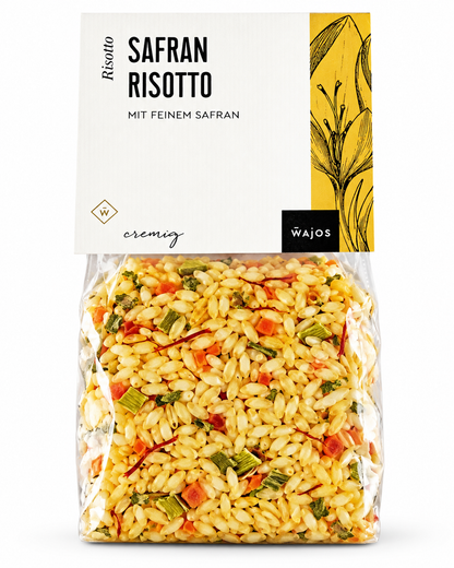 KI-generiertes freigestelltes Produktbild Wajos Safran-Risotto